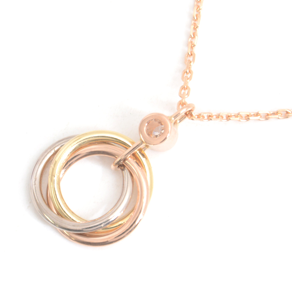 カルティエ ネックレス レディース トリニティ 1Pダイヤモンド ネックレス ゴールド Cartier 750YG×WG×PG 中古