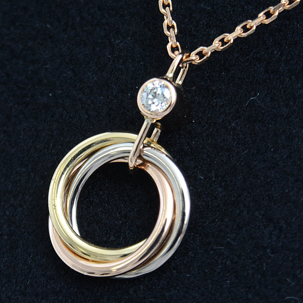 カルティエ ネックレス レディース トリニティ 1Pダイヤモンド ネックレス ゴールド Cartier 750YG×WG×PG 中古