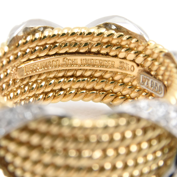 ティファニー 指輪 レディース ジャンシュランバージェ 6ロウ ダイヤ リング 13.5号 ゴールド プラチナ TIFFANY 750YG×PT950 中古