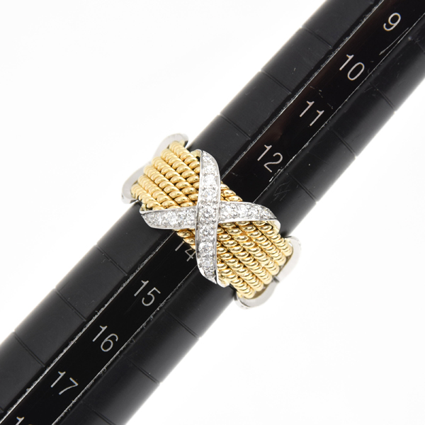 ティファニー 指輪 レディース ジャンシュランバージェ 6ロウ ダイヤ リング 13.5号 ゴールド プラチナ TIFFANY 750YG×PT950 中古