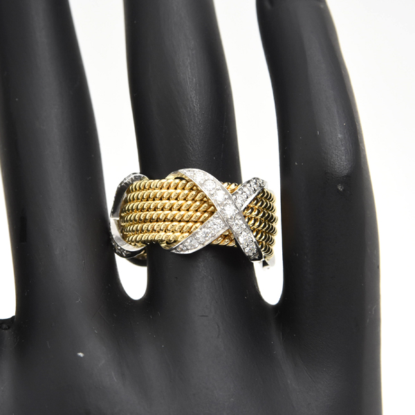 ティファニー 指輪 レディース ジャンシュランバージェ 6ロウ ダイヤ リング 13.5号 ゴールド プラチナ TIFFANY 750YG×PT950 中古