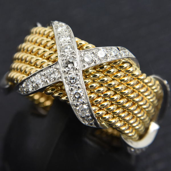 ティファニー 指輪 レディース ジャンシュランバージェ 6ロウ ダイヤ リング 13.5号 ゴールド プラチナ TIFFANY 750YG×PT950 中古