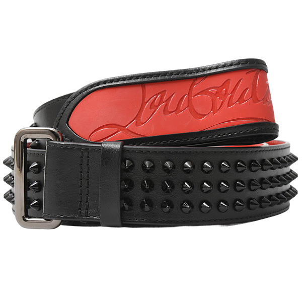 クリスチャンルブタン ベルト メンズ Loubi Belt スパイクスタッズ 110/44 カーフ ブラック×レッド Christian Louboutin 3195160CM53 中古