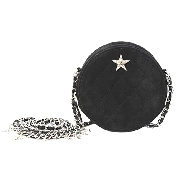 シャネル バッグ レディース マトラッセ スターライン チェーンショルダーバッグ  ココマーク ラウンド スエード ブラック CHANEL 中古