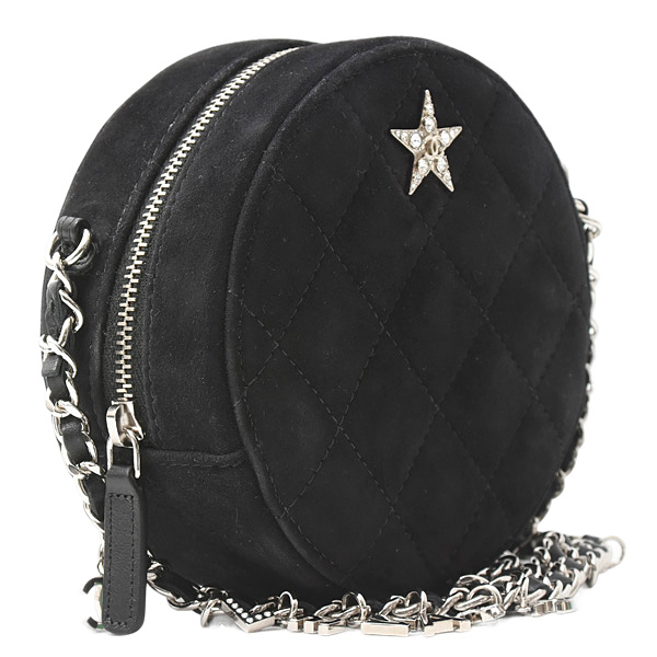 シャネル バッグ レディース マトラッセ スターライン チェーンショルダーバッグ  ココマーク ラウンド スエード ブラック CHANEL 中古