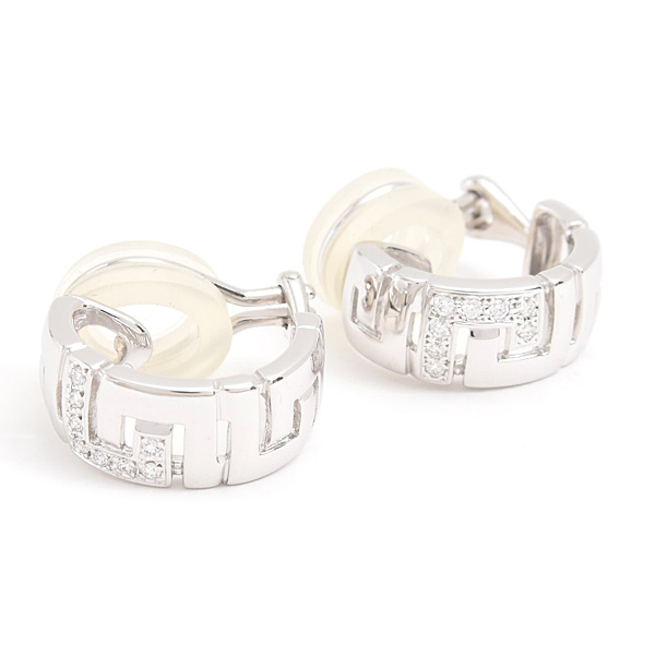 ミキモト イヤリング レディース ダイヤ フープ D0.07ct×2 ホワイトゴールド K18WG MIKIMOTO 中古