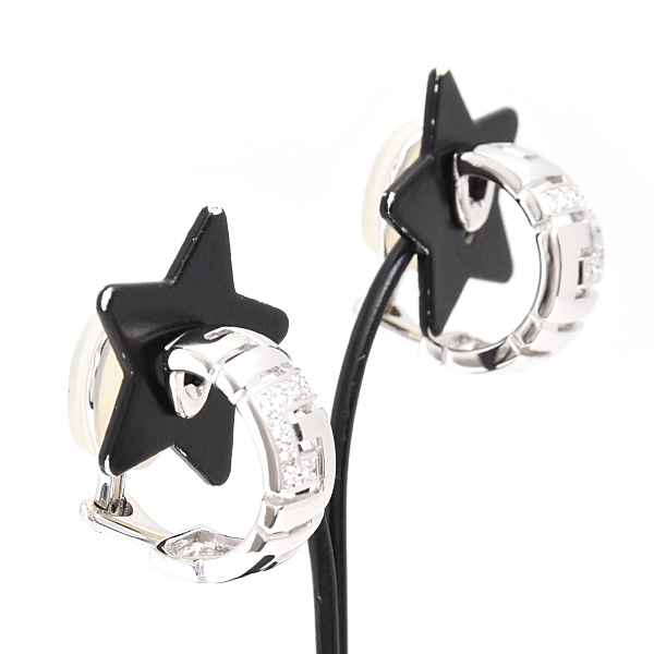 ミキモト イヤリング レディース ダイヤ フープ D0.07ct×2 ホワイトゴールド K18WG MIKIMOTO 中古