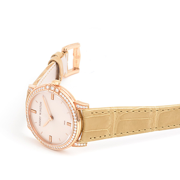 ハリーウィンストン 時計 レディース ミッドナイト ダイヤベゼル 電池式 シャンパンピンク ピンクゴールド 750PG HARRY WINSTON MIDQHM32RR002 450/LQ32R 中古