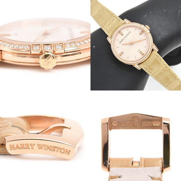 ハリーウィンストン 時計 レディース ミッドナイト ダイヤベゼル 電池式 シャンパンピンク ピンクゴールド 750PG HARRY WINSTON MIDQHM32RR002 450/LQ32R 中古