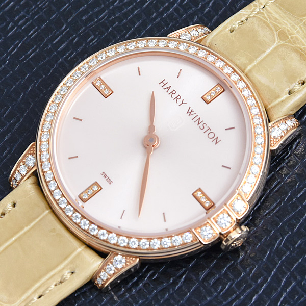 ハリーウィンストン 時計 レディース ミッドナイト ダイヤベゼル 電池式 シャンパンピンク ピンクゴールド 750PG HARRY WINSTON MIDQHM32RR002 450/LQ32R 中古