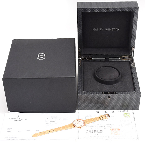 ハリーウィンストン 時計 レディース ミッドナイト ダイヤベゼル 電池式 シャンパンピンク ピンクゴールド 750PG HARRY WINSTON MIDQHM32RR002 450/LQ32R 中古