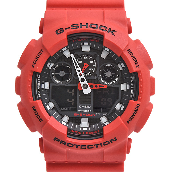 カシオ 時計 メンズ G-SHOCK 電池式 デジアナ文字盤 レッド SS ラバー カーボン 樹脂 Gショック 腕時計 CASIO GA-100B-4AER 中古