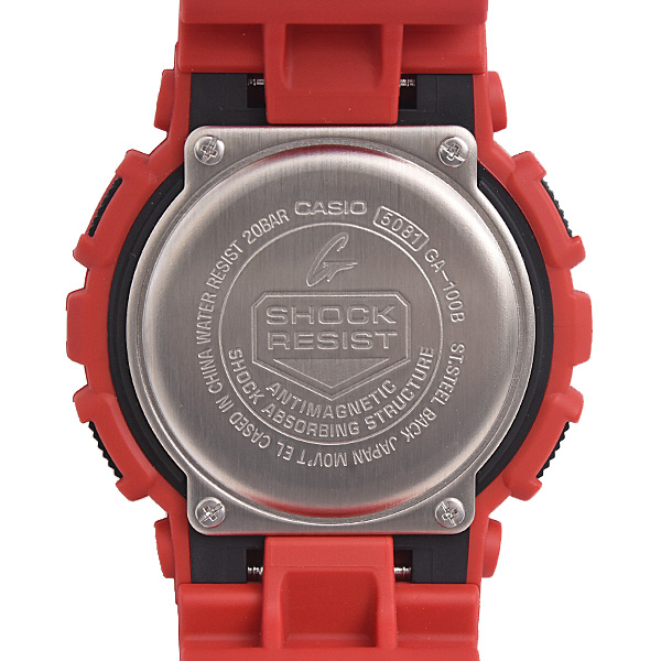 カシオ 時計 メンズ G-SHOCK 電池式 デジアナ文字盤 レッド SS ラバー カーボン 樹脂 Gショック 腕時計 CASIO GA-100B-4AER 中古