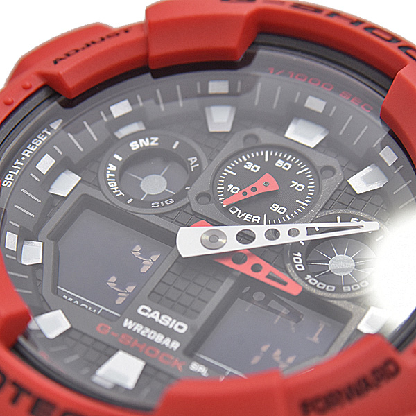 カシオ 時計 メンズ G-SHOCK 電池式 デジアナ文字盤 レッド SS ラバー カーボン 樹脂 Gショック 腕時計 CASIO GA-100B-4AER 中古