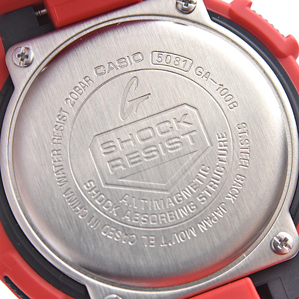 カシオ 時計 メンズ G-SHOCK 電池式 デジアナ文字盤 レッド SS ラバー カーボン 樹脂 Gショック 腕時計 CASIO GA-100B-4AER 中古
