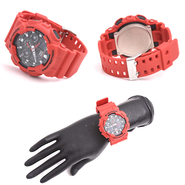 カシオ 時計 メンズ G-SHOCK 電池式 デジアナ文字盤 レッド SS ラバー カーボン 樹脂 Gショック 腕時計 CASIO GA-100B-4AER 中古