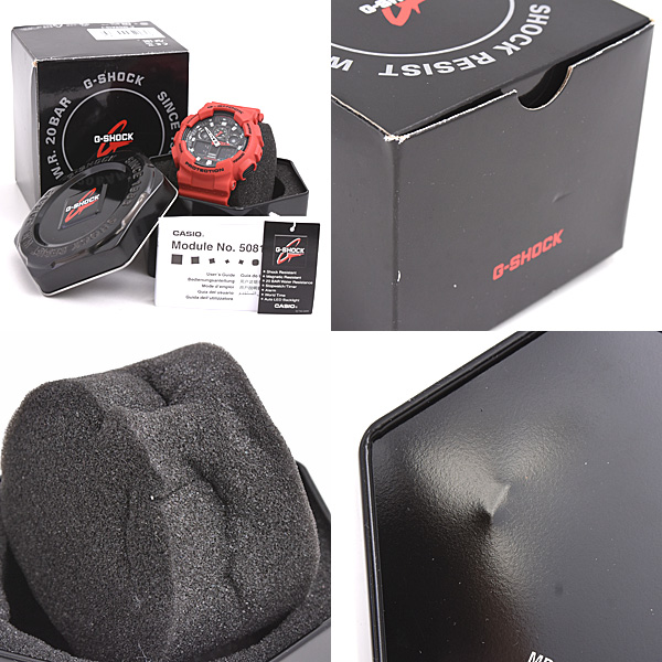 カシオ 時計 メンズ G-SHOCK 電池式 デジアナ文字盤 レッド SS ラバー カーボン 樹脂 Gショック 腕時計 CASIO GA-100B-4AER 中古