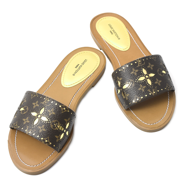 ルイヴィトン 靴 レディース モノグラム ロックイット フラットミュール サンダル サイズ36 日本サイズ23cm程度 ブラウン Louis Vuitton 中古