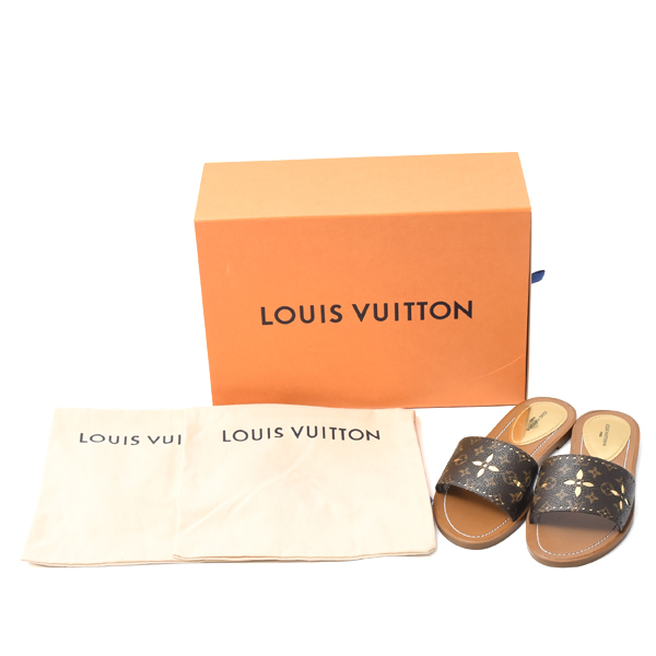 ルイヴィトン 靴 レディース モノグラム ロックイット フラットミュール サンダル サイズ36 日本サイズ23cm程度 ブラウン Louis Vuitton 中古