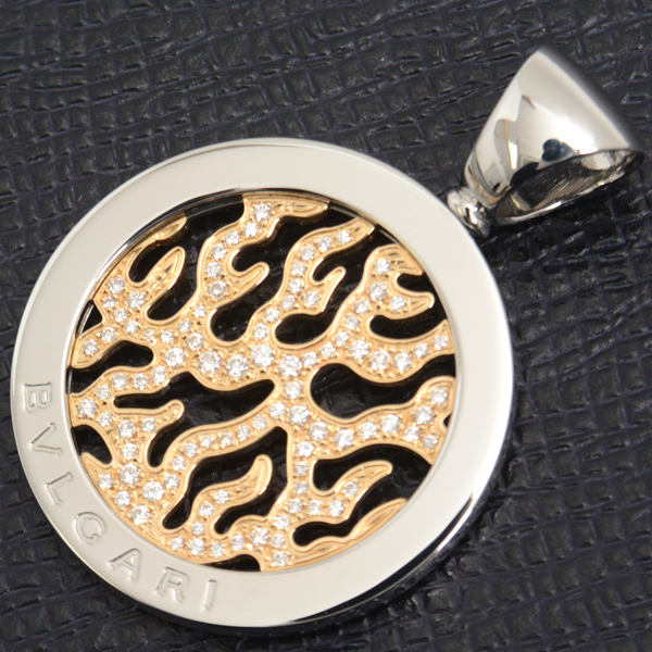 ブルガリ ペンダント メンズ トンド ファイヤー パヴェダイヤ ペンダントトップ ステンレス ゴールド BVLGARI SS×750YG 中古