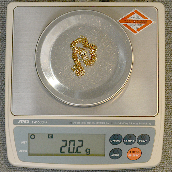 喜平 ブレスレット K18 8面カット トリプル 20g 18cm 造幣局検定刻印入 メンズ レディース チェーン イエローゴールド YG 中古