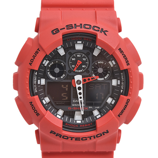 カシオ 時計 メンズ G-SHOCK 電池式 デジアナ文字盤 レッド SS ラバー カーボン 樹脂 Gショック 腕時計 CASIO GA-100B-4AER 中古