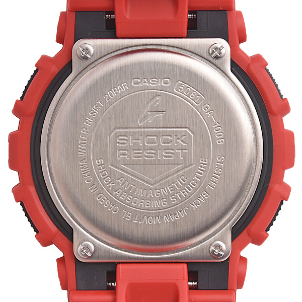 カシオ 時計 メンズ G-SHOCK 電池式 デジアナ文字盤 レッド SS ラバー カーボン 樹脂 Gショック 腕時計 CASIO GA-100B-4AER 中古