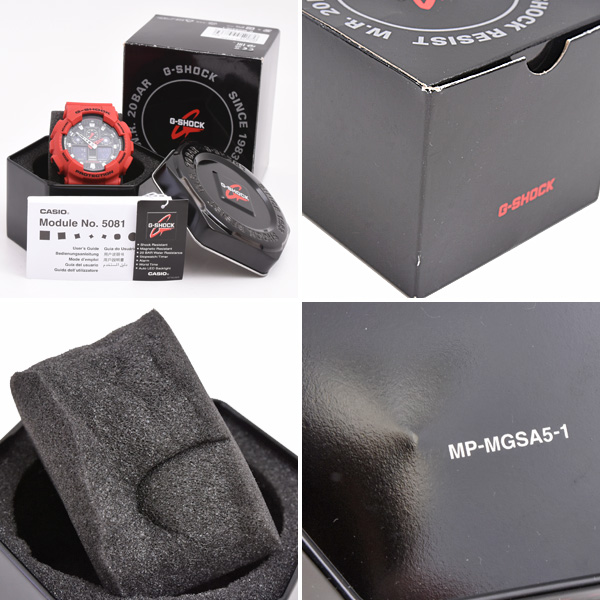 カシオ 時計 メンズ G-SHOCK 電池式 デジアナ文字盤 レッド SS ラバー カーボン 樹脂 Gショック 腕時計 CASIO GA-100B-4AER 中古