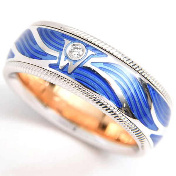 ウェレンドルフ 指輪 レディース シマリング ウェーブ リング 51号 エマイユ ホワイトゴールド Wellendorff 750WG 中古