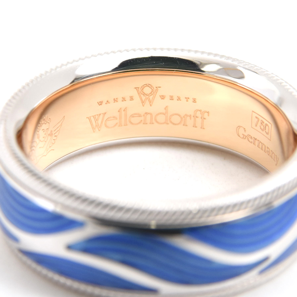ウェレンドルフ 指輪 レディース シマリング ウェーブ リング 51号 エマイユ ホワイトゴールド Wellendorff 750WG 中古