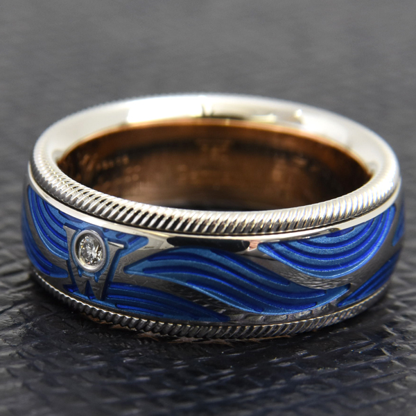 ウェレンドルフ 指輪 レディース シマリング ウェーブ リング 51号 エマイユ ホワイトゴールド Wellendorff 750WG 中古