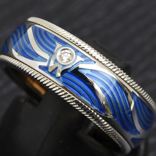 ウェレンドルフ 指輪 レディース シマリング ウェーブ リング 51号 エマイユ ホワイトゴールド Wellendorff 750WG 中古