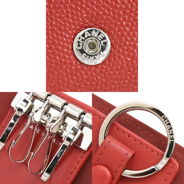 シャネル キーケース レディース ココマーク 4連キーケース キャビアスキン レッド CHANEL 中古