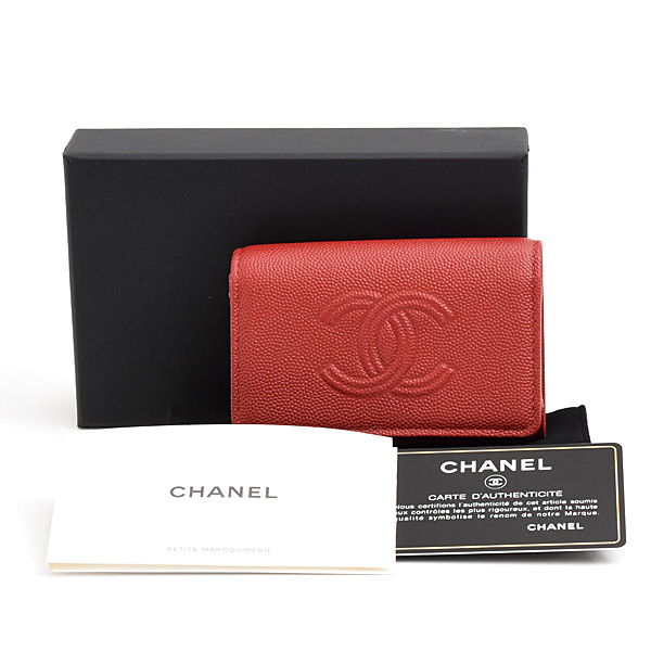 シャネル キーケース レディース ココマーク 4連キーケース キャビアスキン レッド CHANEL 中古