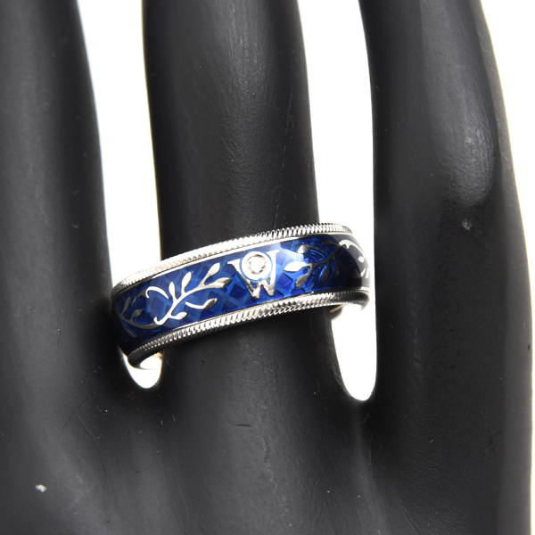 ウェレンドルフ ミキモト 指輪 レディース フォーゲットミーノット エマイユ 1Pダイヤ リング 53.5号 ゴールド Wellendorff 750WG 中古