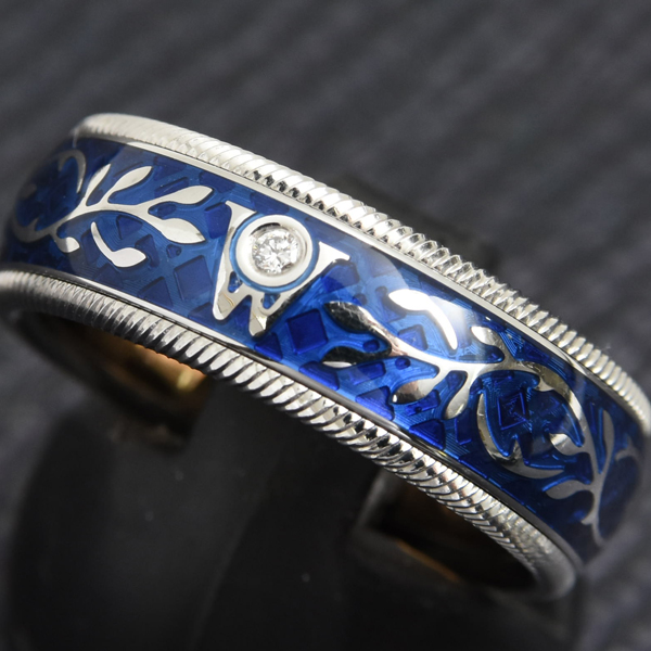 ウェレンドルフ ミキモト 指輪 レディース フォーゲットミーノット エマイユ 1Pダイヤ リング 53.5号 ゴールド Wellendorff 750WG 中古