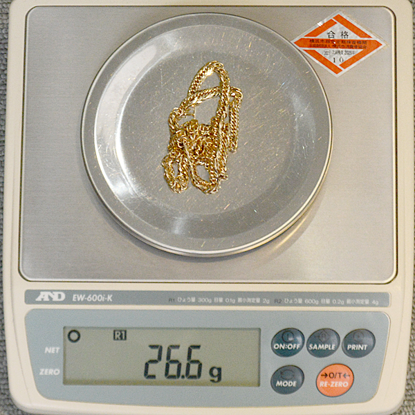 喜平 ネックレス K18 8面カット トリプル 25g 45cm 造幣局検定刻印入 メンズ レディース チェーン イエローゴールド YG 中古