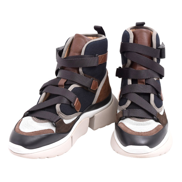 クロエ 靴 レディース ハイカットスニーカー ブラウン×ネイビー サイズ37 日本サイズ24cm Chloe 中古