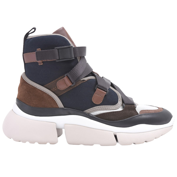 クロエ 靴 レディース ハイカットスニーカー ブラウン×ネイビー サイズ37 日本サイズ24cm Chloe 中古