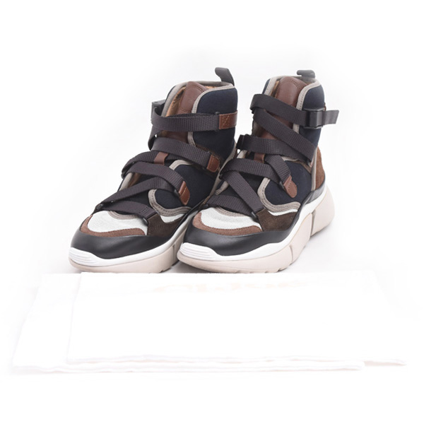 クロエ 靴 レディース ハイカットスニーカー ブラウン×ネイビー サイズ37 日本サイズ24cm Chloe 中古