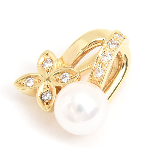 ミキモト ペンダント レディース パール ダイヤ フラワーデザイン ペンダントトップ 5.5mm珠 イエローゴールド K18 MIKIMOTO 中古