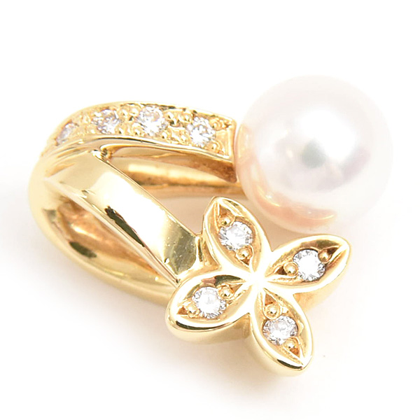 ミキモト ペンダント レディース パール ダイヤ フラワーデザイン ペンダントトップ 5.5mm珠 イエローゴールド K18 MIKIMOTO 中古