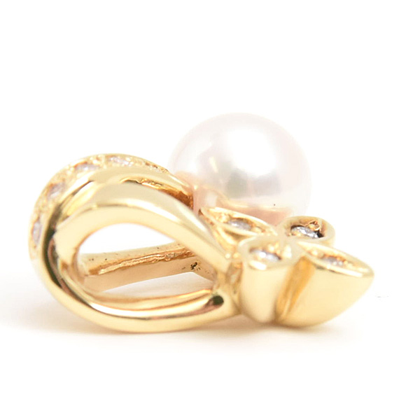 ミキモト ペンダント レディース パール ダイヤ フラワーデザイン ペンダントトップ 5.5mm珠 イエローゴールド K18 MIKIMOTO 中古
