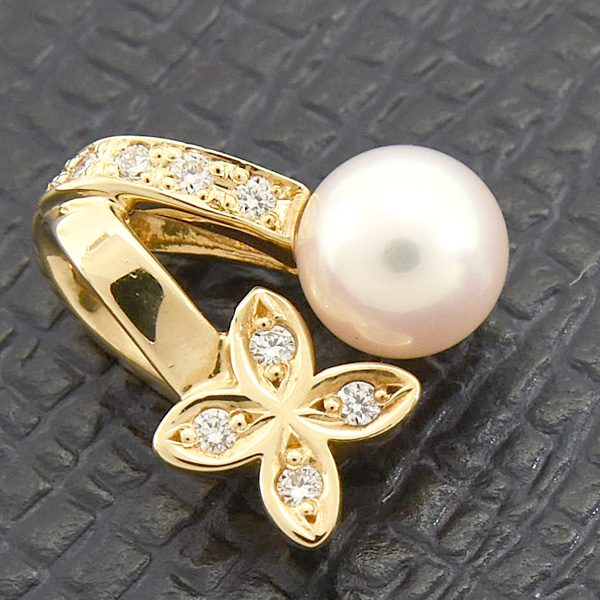 ミキモト ペンダント レディース パール ダイヤ フラワーデザイン ペンダントトップ 5.5mm珠 イエローゴールド K18 MIKIMOTO 中古