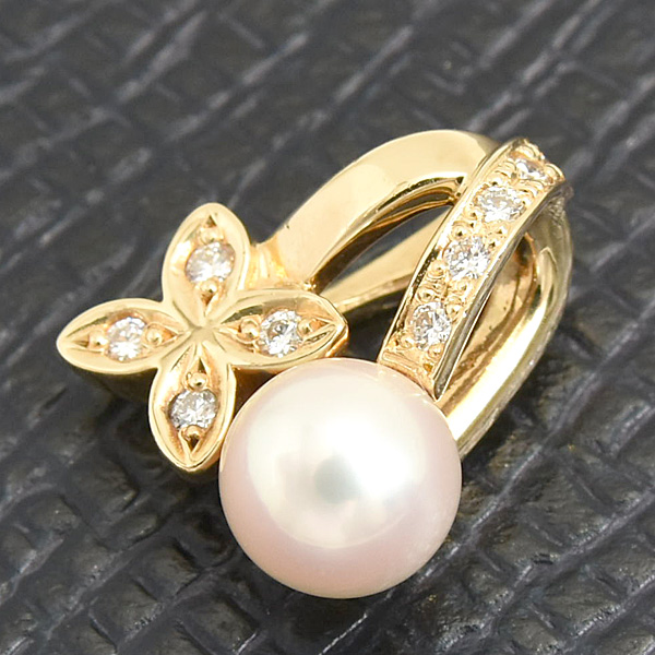 ミキモト ペンダント レディース パール ダイヤ フラワーデザイン ペンダントトップ 5.5mm珠 イエローゴールド K18 MIKIMOTO 中古