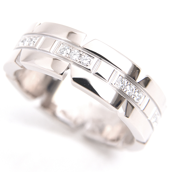 カルティエ 指輪 レディース タンクフランセーズ ダイヤモンド リング 51号 ホワイトゴールド Cartier 750WG 中古