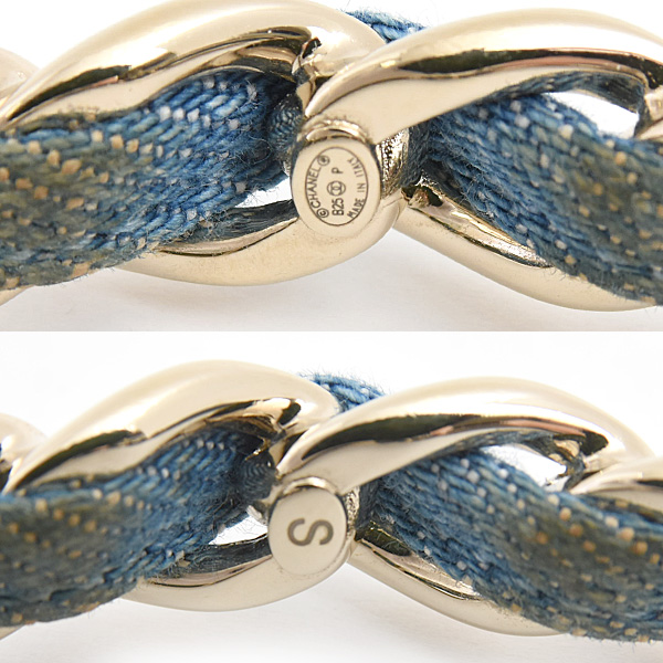 シャネル ブレスレット レディース ココマーク 3連 チェーン バングル Sサイズ B25P ゴールド×ブルー デニム×GP CHANEL 中古