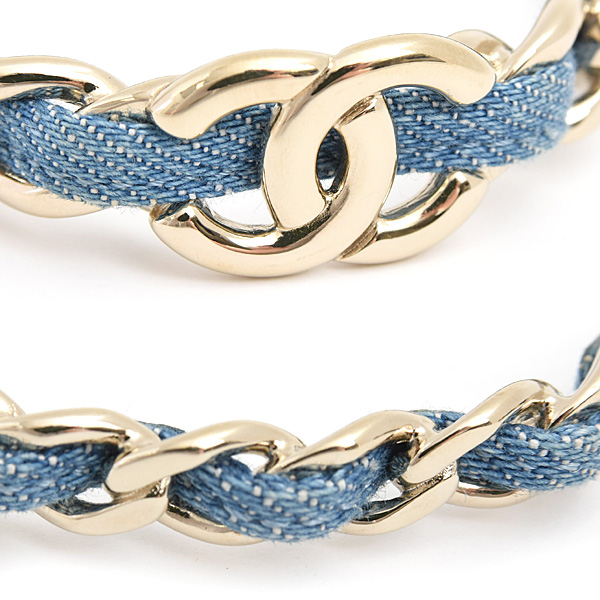 シャネル ブレスレット レディース ココマーク 3連 チェーン バングル Sサイズ B25P ゴールド×ブルー デニム×GP CHANEL 中古