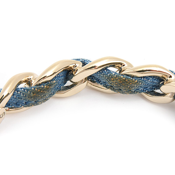 シャネル ブレスレット レディース ココマーク 3連 チェーン バングル Sサイズ B25P ゴールド×ブルー デニム×GP CHANEL 中古