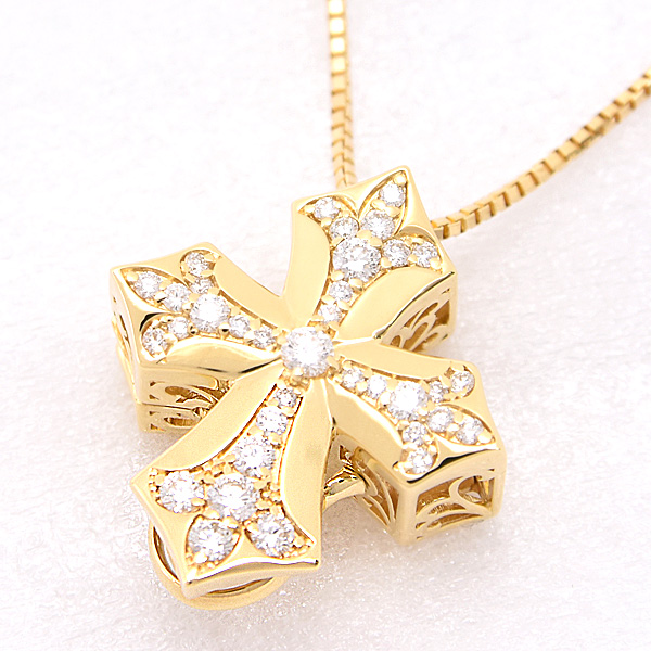 ゆきざき ネックレス メンズ レディース ダブルトップ ペンダントトップ ダイヤ クロス D0.56ct YUKIZAKI W50121.12.6.5 K18YG 中古